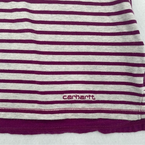 CARHARTT Women’s Purple/cream stripe V-neck short sleeved shirt size Medium 8/10 - Picture 4 of 9